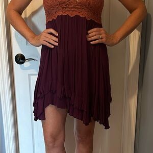 Free People Adella Slip Dress in Copper Combo